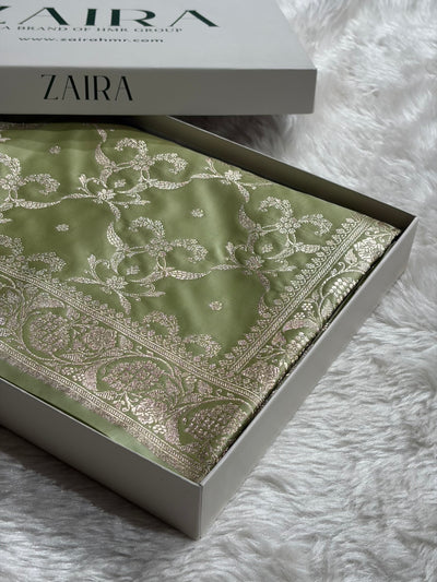 Pastel Pista Shades Banarasi With Floral Jaal Pattern Mashru Silk Saree MSM-134