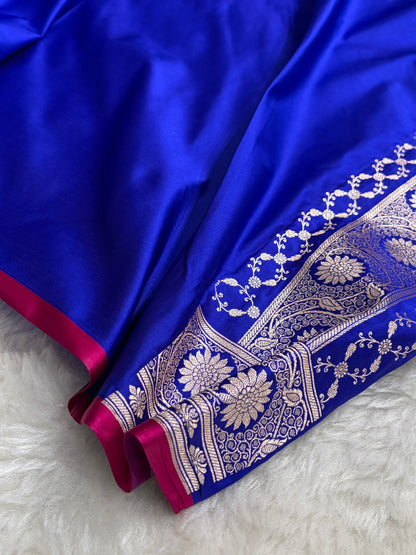Royal Blue Shades Banarasi Boota Pattern Floral Mashru Silk Saree MSM-114