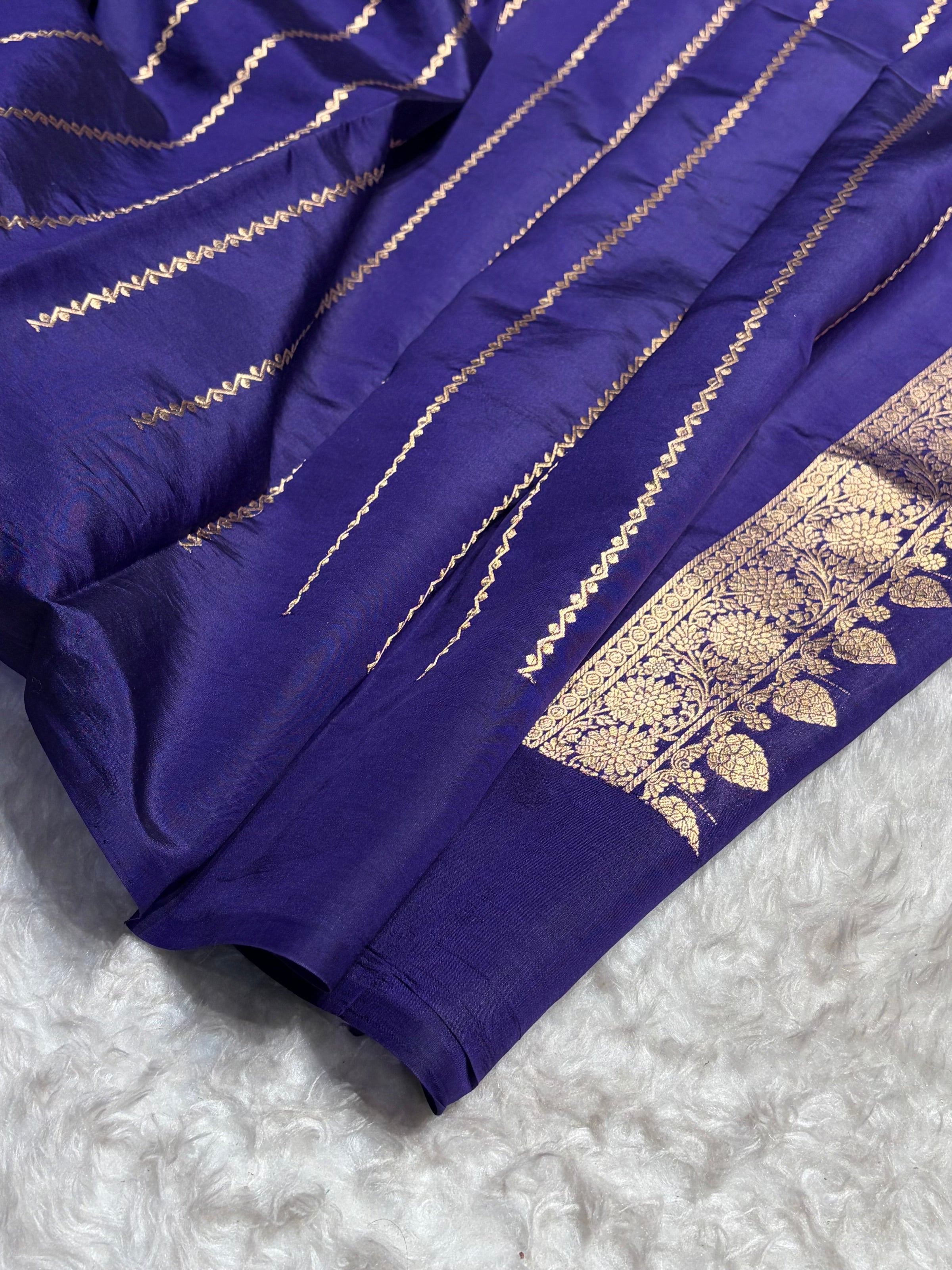 Navy Blue Shades Banarasi Handwoven Pure Paper Katan Silk  RM-66