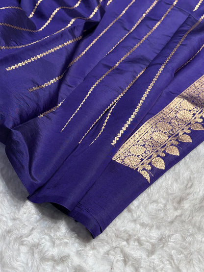 Navy Blue Shades Banarasi Handwoven Pure Paper Katan Silk  RM-66