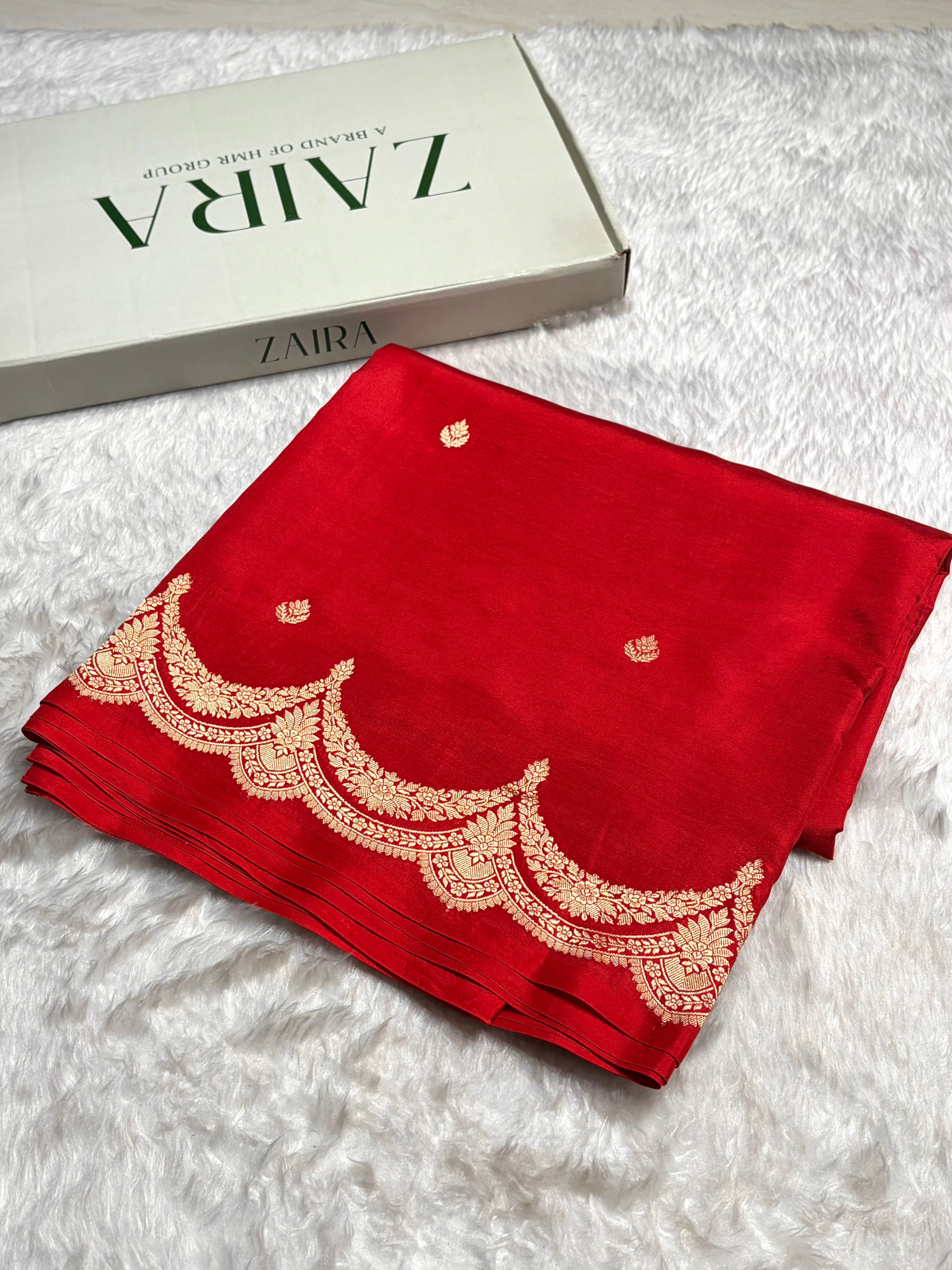 Red Shades Boota Handwoven Pure Katan Raw Mango Silk RM-19