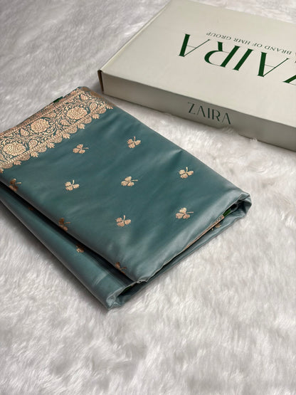 Turquoise Booti Katan Silk Saree SK09