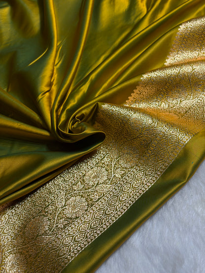 Liril Green Unique Boota Pattern Satin Katan Silk Saree SK68