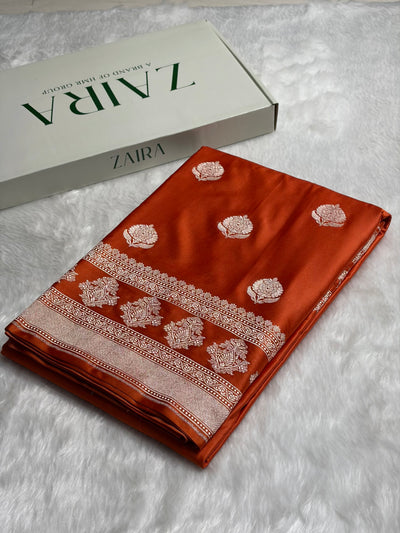 Orange Boota Motif Mashru Silk Saree MCS43