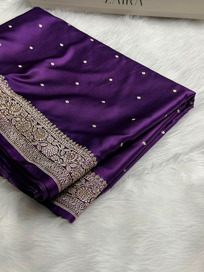 Banarasi Purple Shades Booti With Swarovski Stone Work Mashru Silk Saree BMCS65