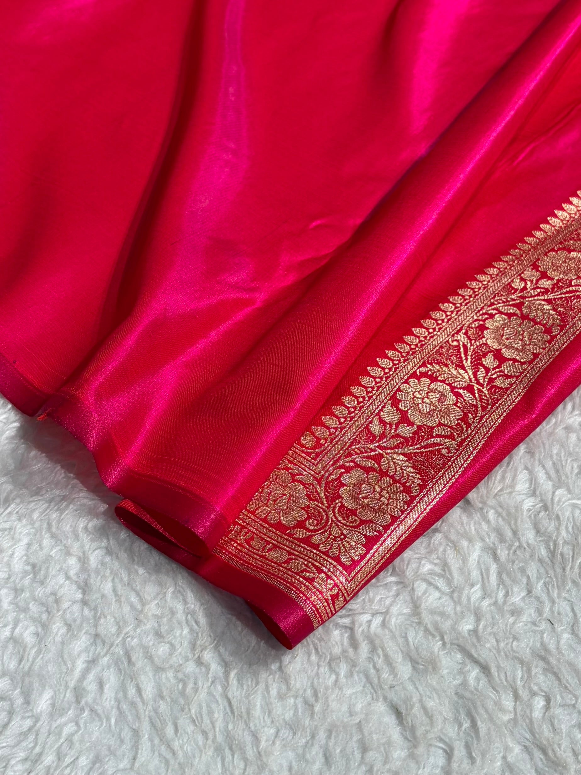 Satin Silk Saree Banarasi Cross with booti In Cross Rani Shades SS22