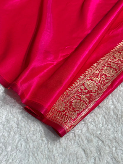 Satin Silk Saree Banarasi Cross with booti In Cross Rani Shades SS22