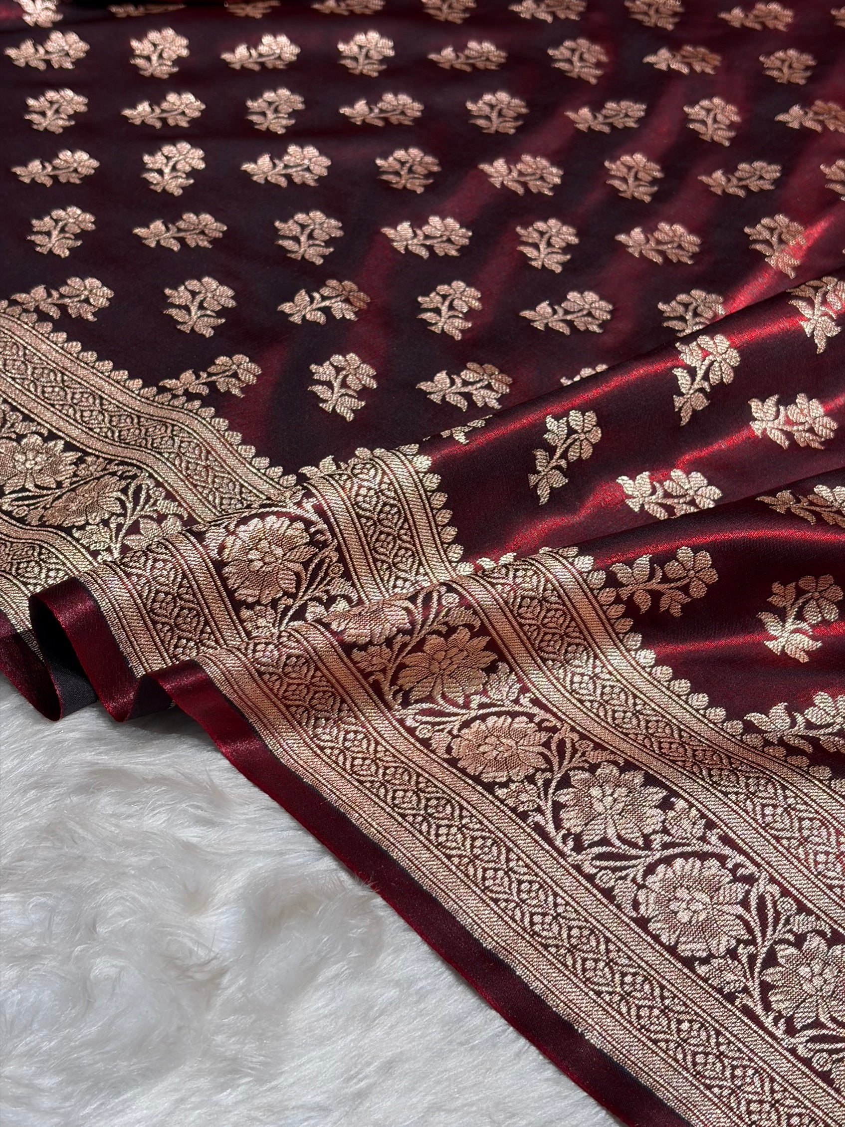 Maroon Shades Banarasi Satin Silk Saree SS34