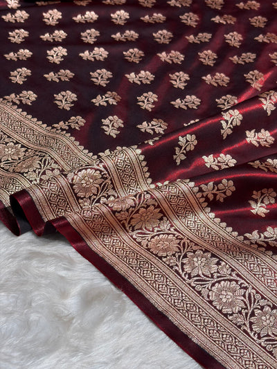 Maroon Shades Banarasi Satin Silk Saree SS34