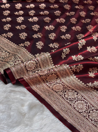Maroon Shades Banarasi Satin Silk Saree SS34