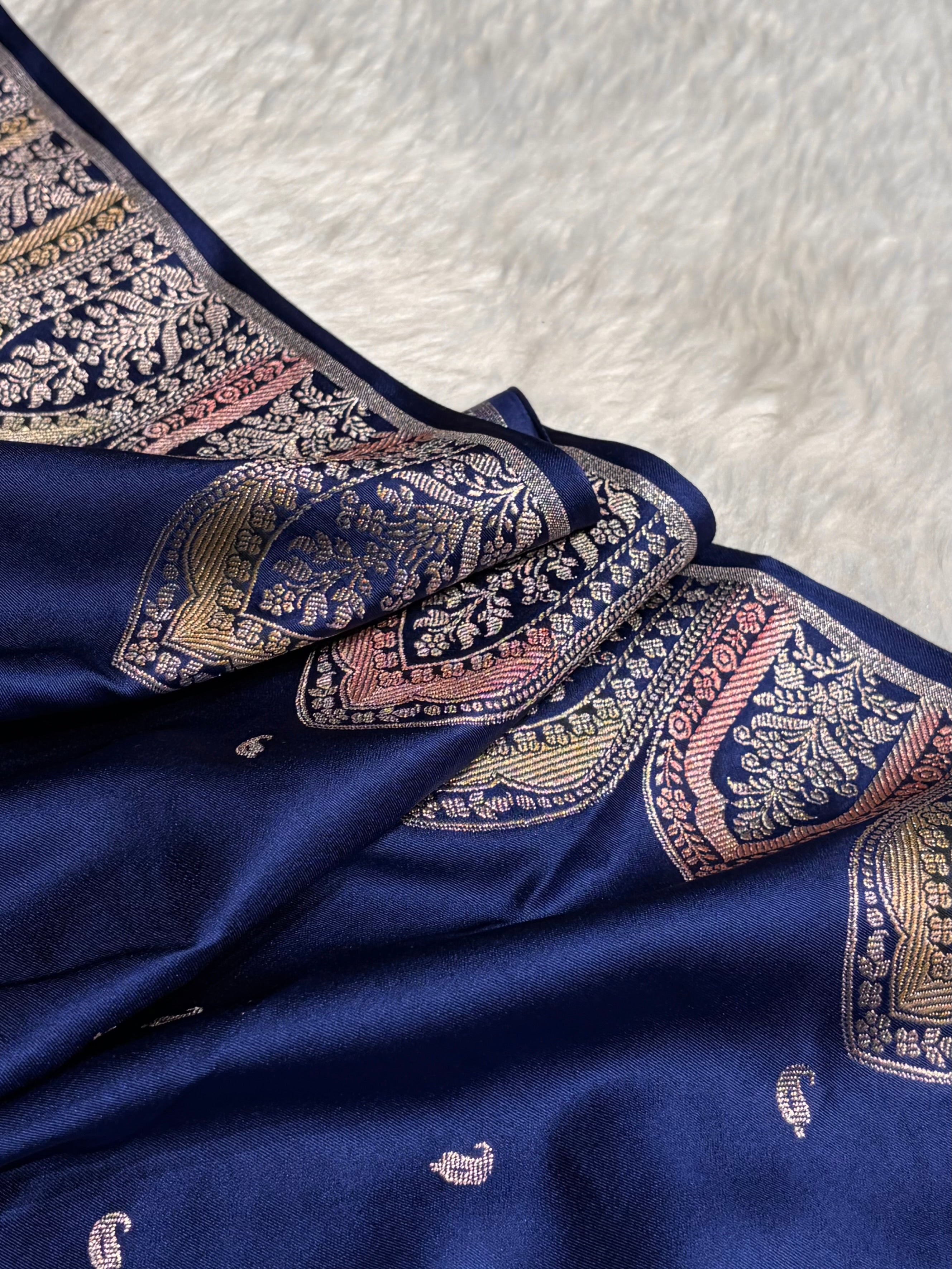 Skirt Border Royal Blue Minakari Mashru Silk Saree MS13