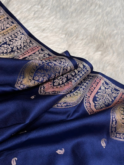 Skirt Border Royal Blue Minakari Mashru Silk Saree MS13