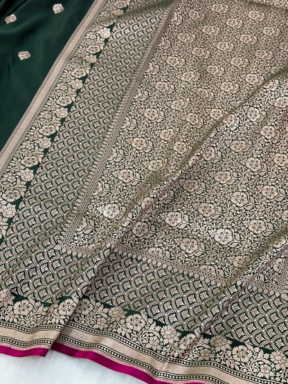Bottle Green Shades Floral Boota Mashru Silk Saree