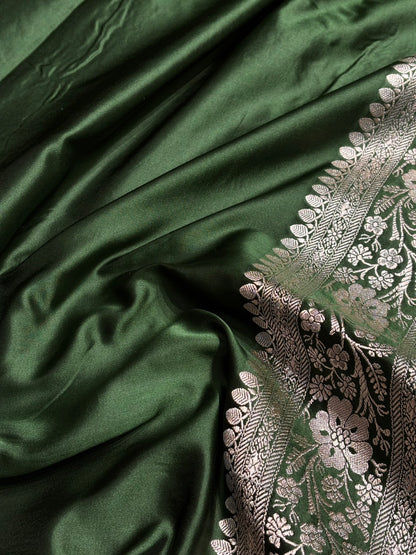 Bottle Green Floral Jaal Mashru Silk Saree