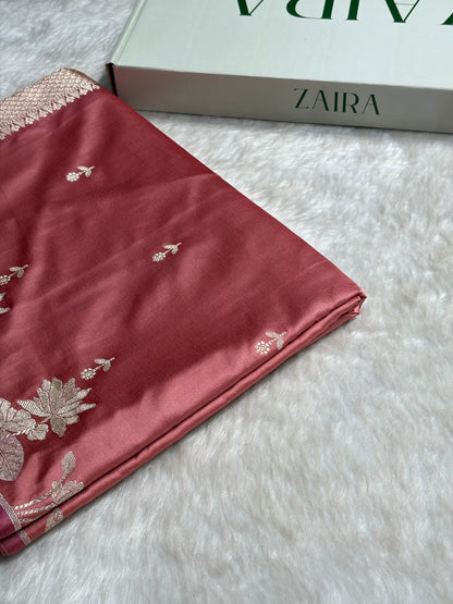 Peach Floral Border Booti Mashru Silk Saree MS54
