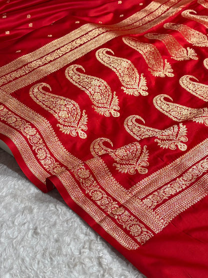 Banarasi Satin Katan Saree Booti Pattern in Red Shades SK128