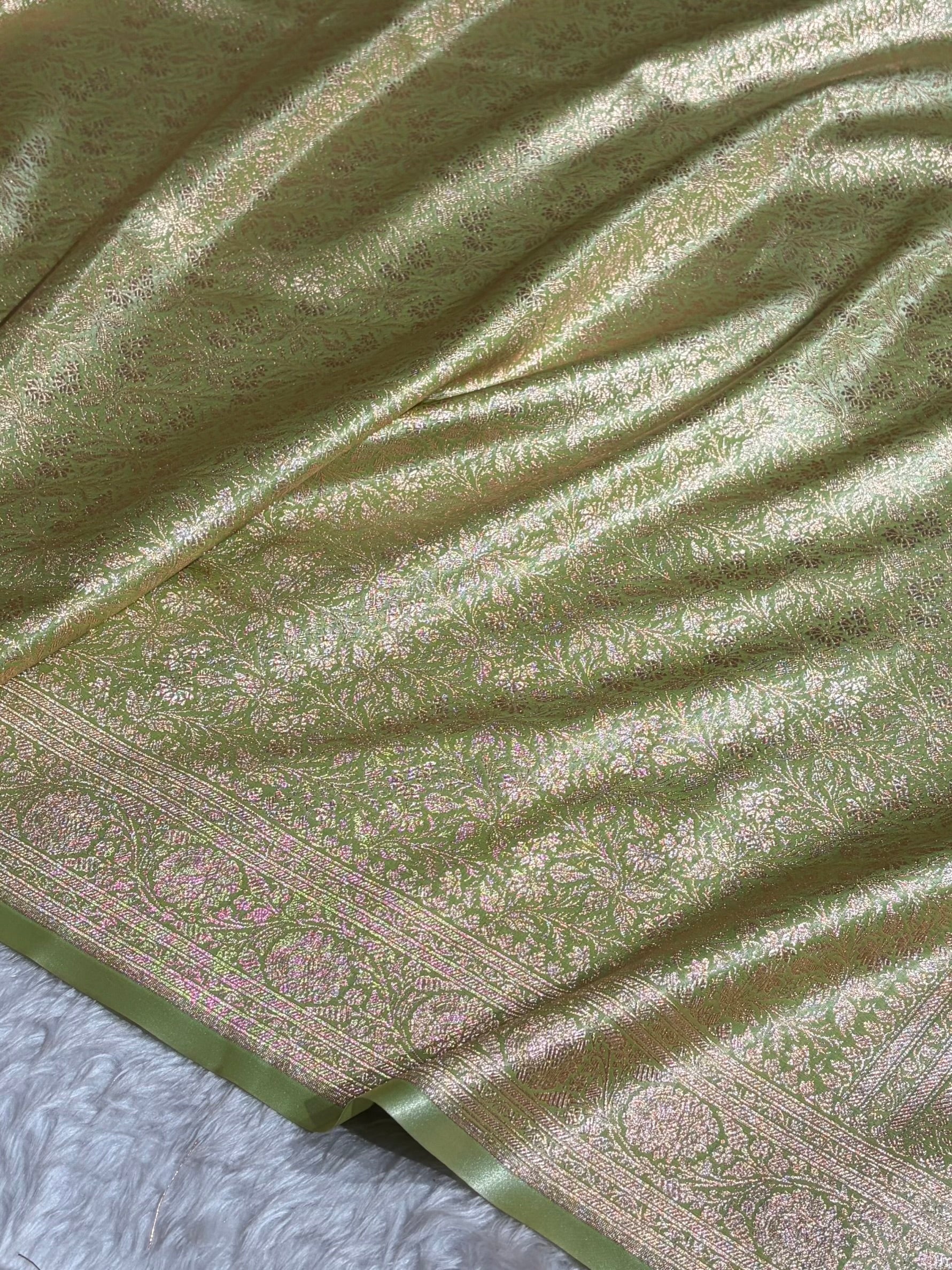 Light Pista Shades Brocket Satin Silk Saree Banarasi Saree Shades SS30