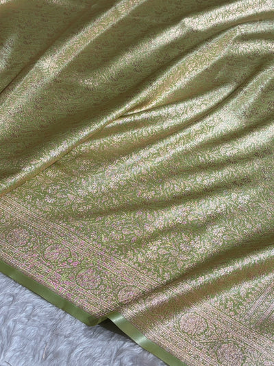 Light Pista Shades Brocket Satin Silk Saree Banarasi Saree Shades SS30