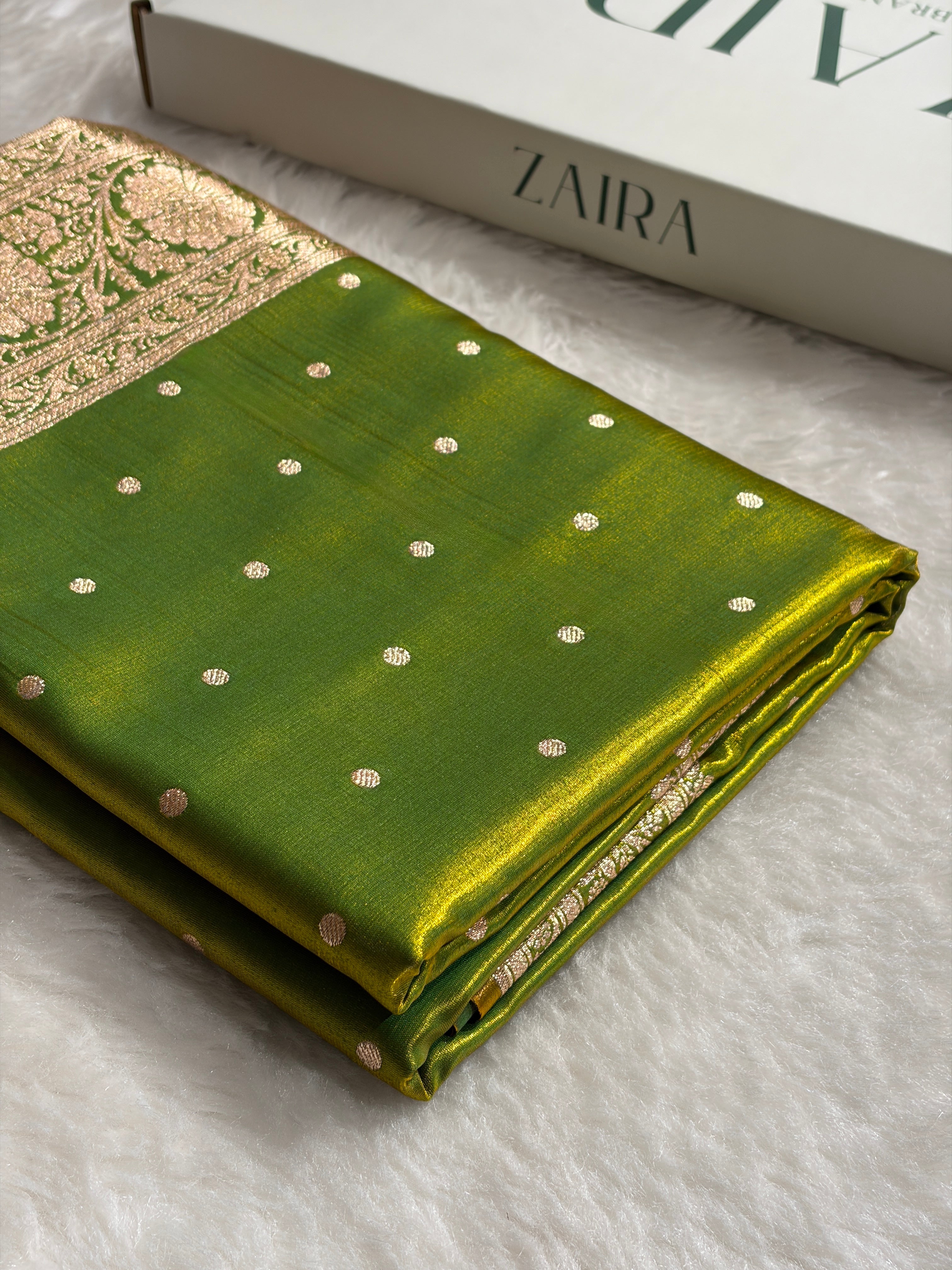 Satin Silk Dot Booti in Parrot Green Shades SS08