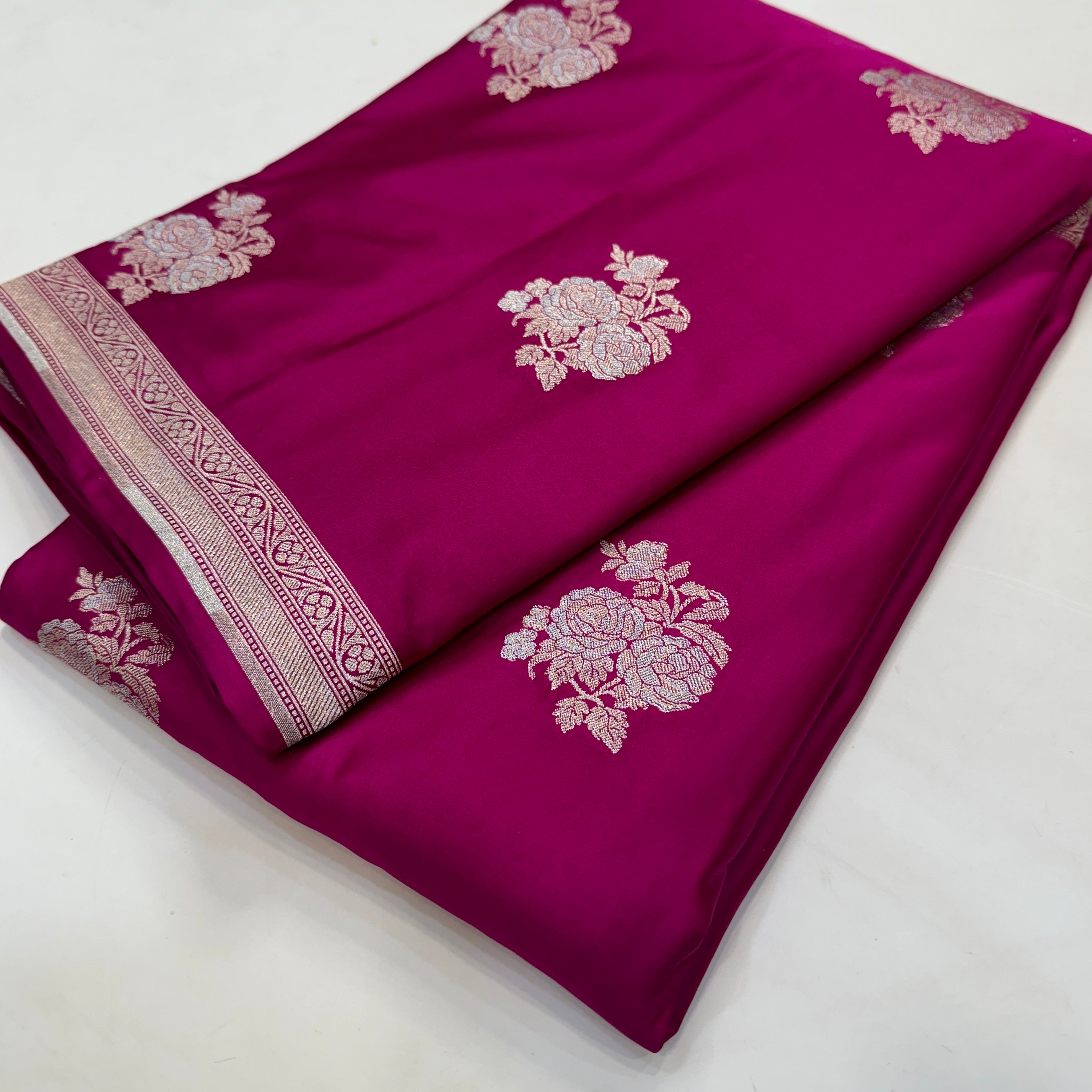 Rani Pink Minakari Boota Mashru Silk Saree