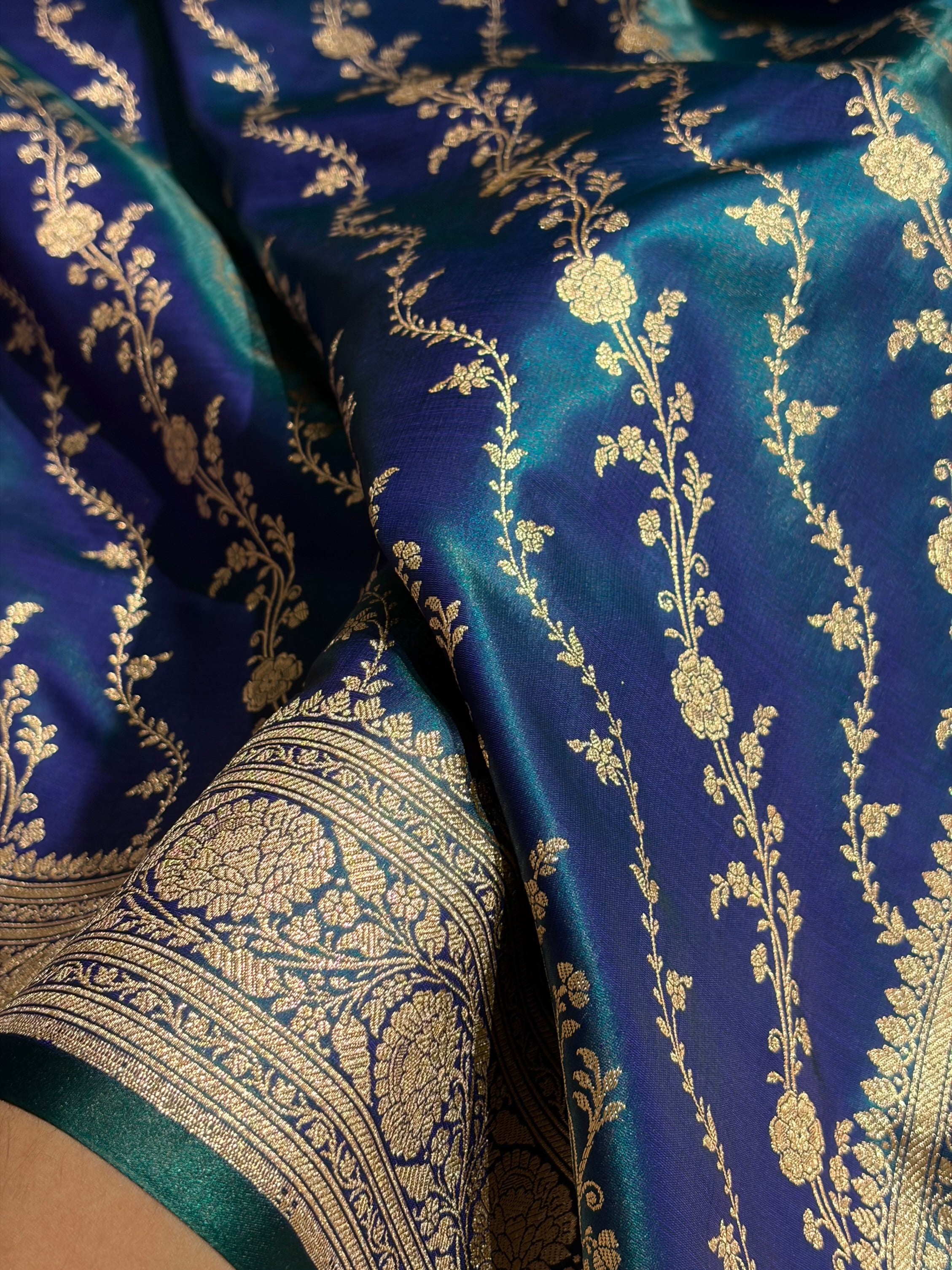 Satin Silk Cross Pattern in Peacock Shades SS37