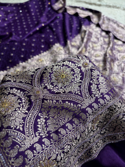 Purple Shades Booti Tanchoi With Ari & Zardozi Work Mashru Silk Saree BMCS49