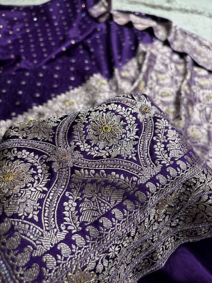 Purple Shades Booti Tanchoi With Ari & Zardozi Work Mashru Silk Saree BMS49