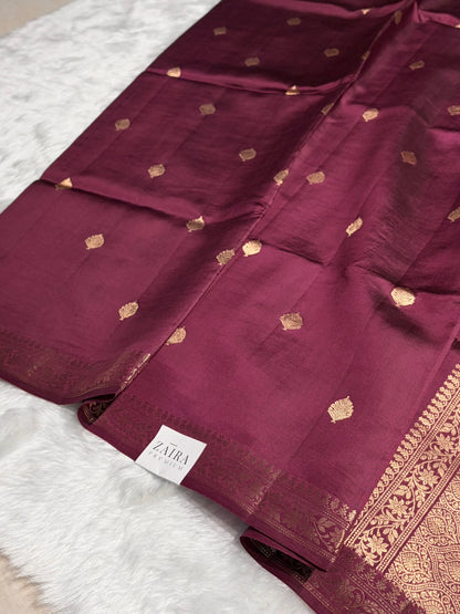 Wine Shade Handwoven Pure Katan Raw Mango Silk RM-06