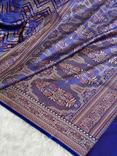 Royal Blue Jamawar Tanchoi With Minakari Jaal Katan Silk Saree SKTM-26