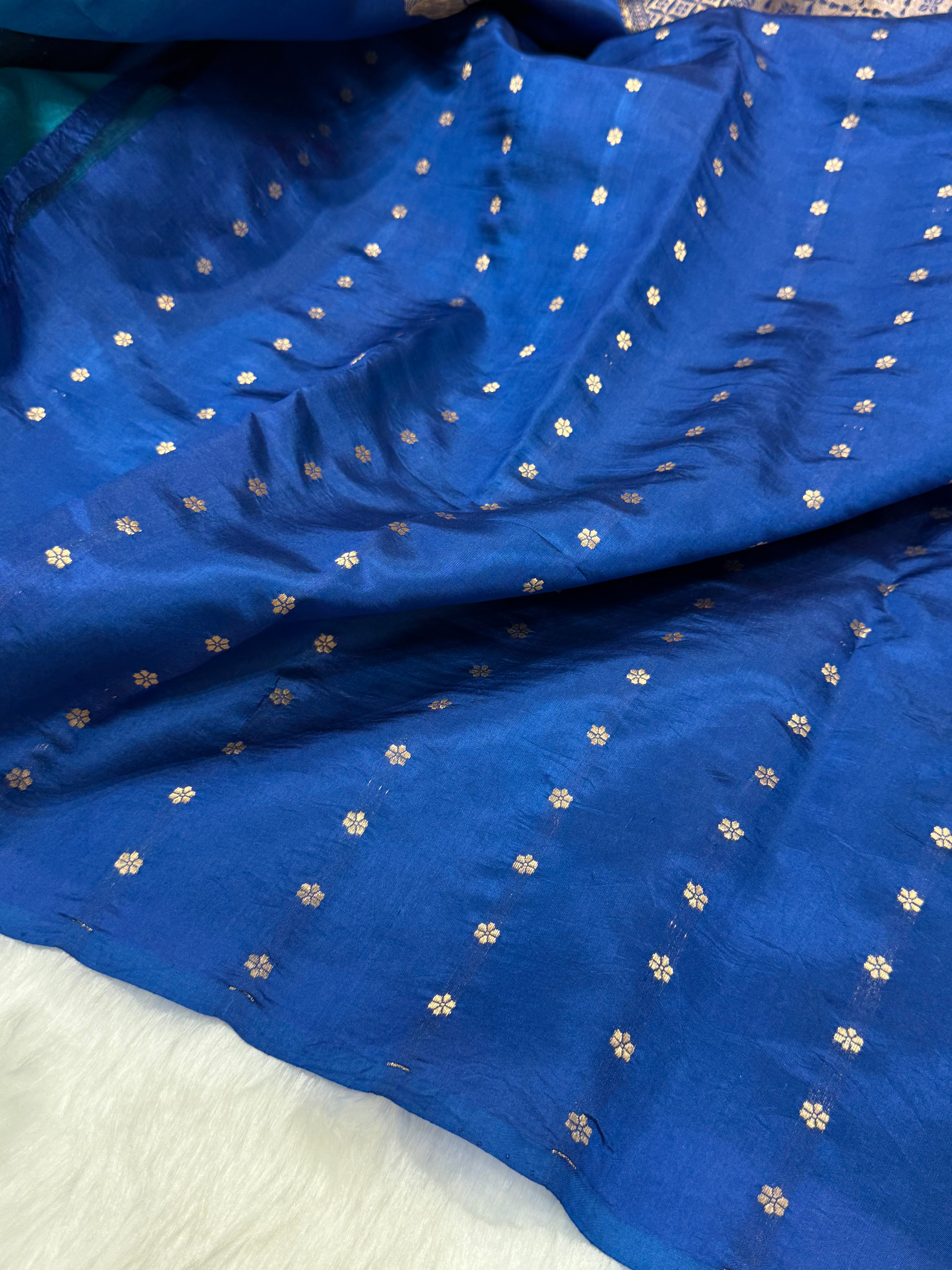 Royal Blue Ombré - Peacock Shades Meena Boota Handwoven Raw Mango Silk RM-35