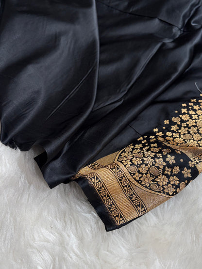 Banarasi Satin Katan Saree With Boota in Black Shades SK111