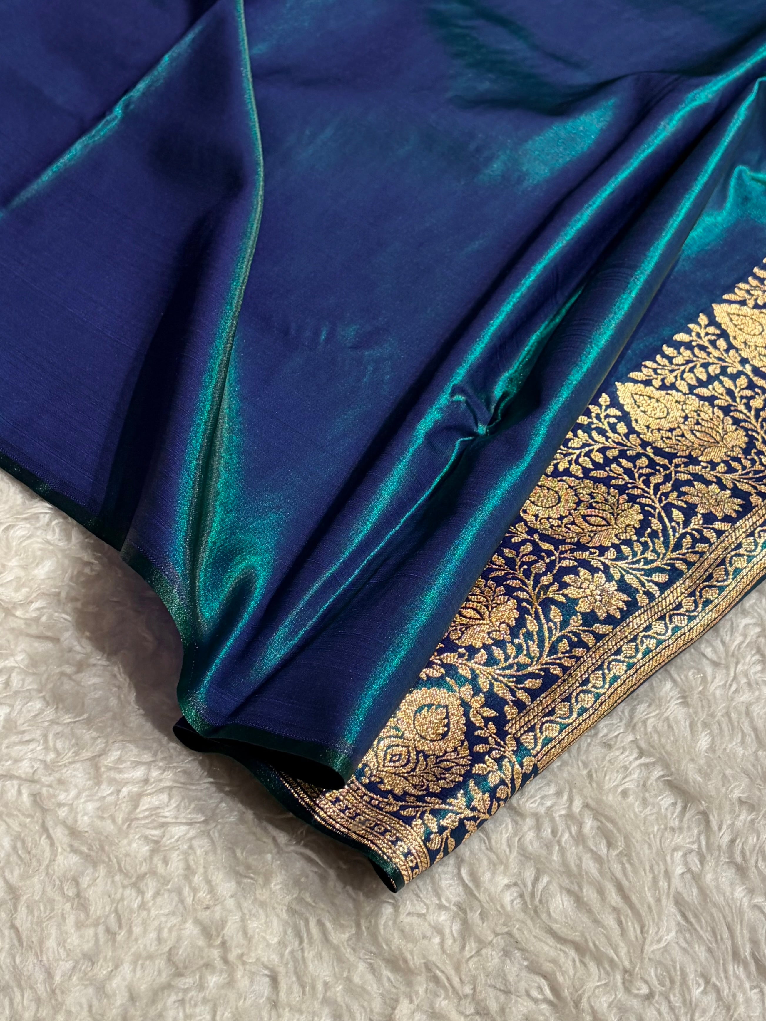 Satin Silk Saree Floral Boota in Peacock Shades SS28