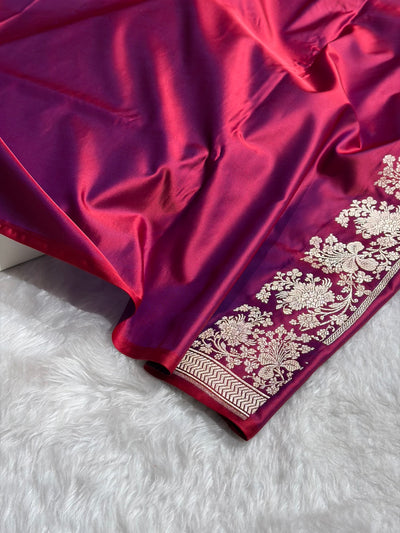 Reddish Magenta Shades Banarasi With Floral Border Mashru Silk Saree MSM-113