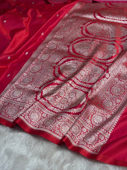 Reddish Pink Floral Boota With Floral Border Mashru Silk Saree MSM-81
