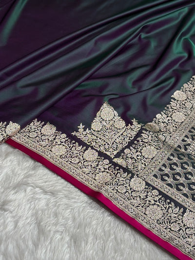 Cross Peacock Shade With Booti Pattern Mashru Silk Saree