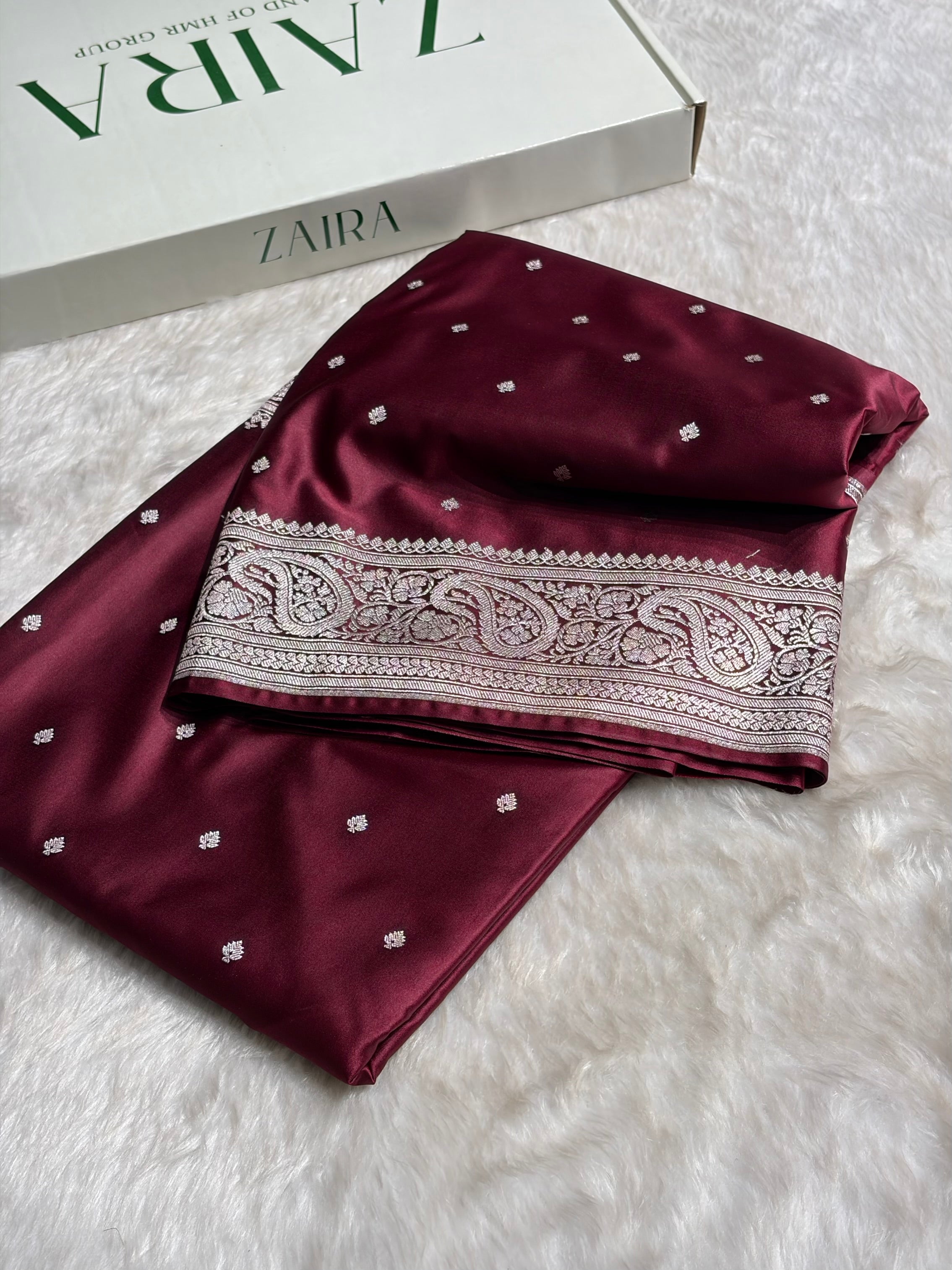 Garnet Tone Booti Mashru Silk Saree MS06