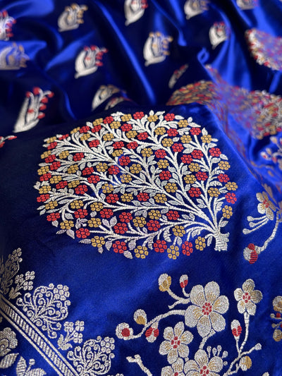 Royal Blue Shades Banarasi Boota Pattern Minakari Floral Mashru Silk Saree MSM-121