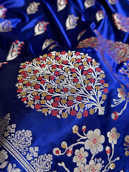 Royal Blue Shades Banarasi Boota Pattern Minakari Floral Mashru Silk Saree MSM-121