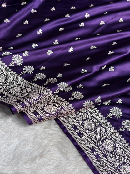 Navy Blue Shades Booti Mashru Silk Saree MS72