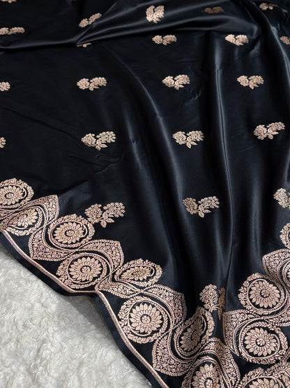 Black Shades Banarasi Boota Pattern Floral Mashru Silk Saree MSM-110