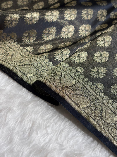 Banarasi Cross Navy Blue Shades Satin Tissue Silk Saree In Booti motif ST01