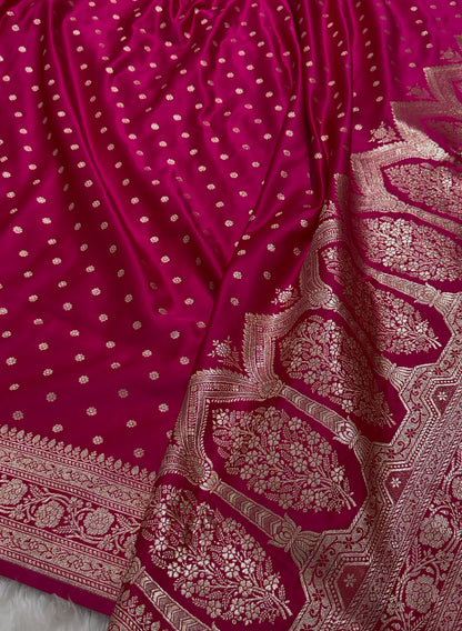 Rani Pink Katan Silk Saree In Booti motif