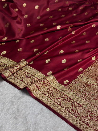 Banarasi Satin Katan Saree in Garnet Shades SK87