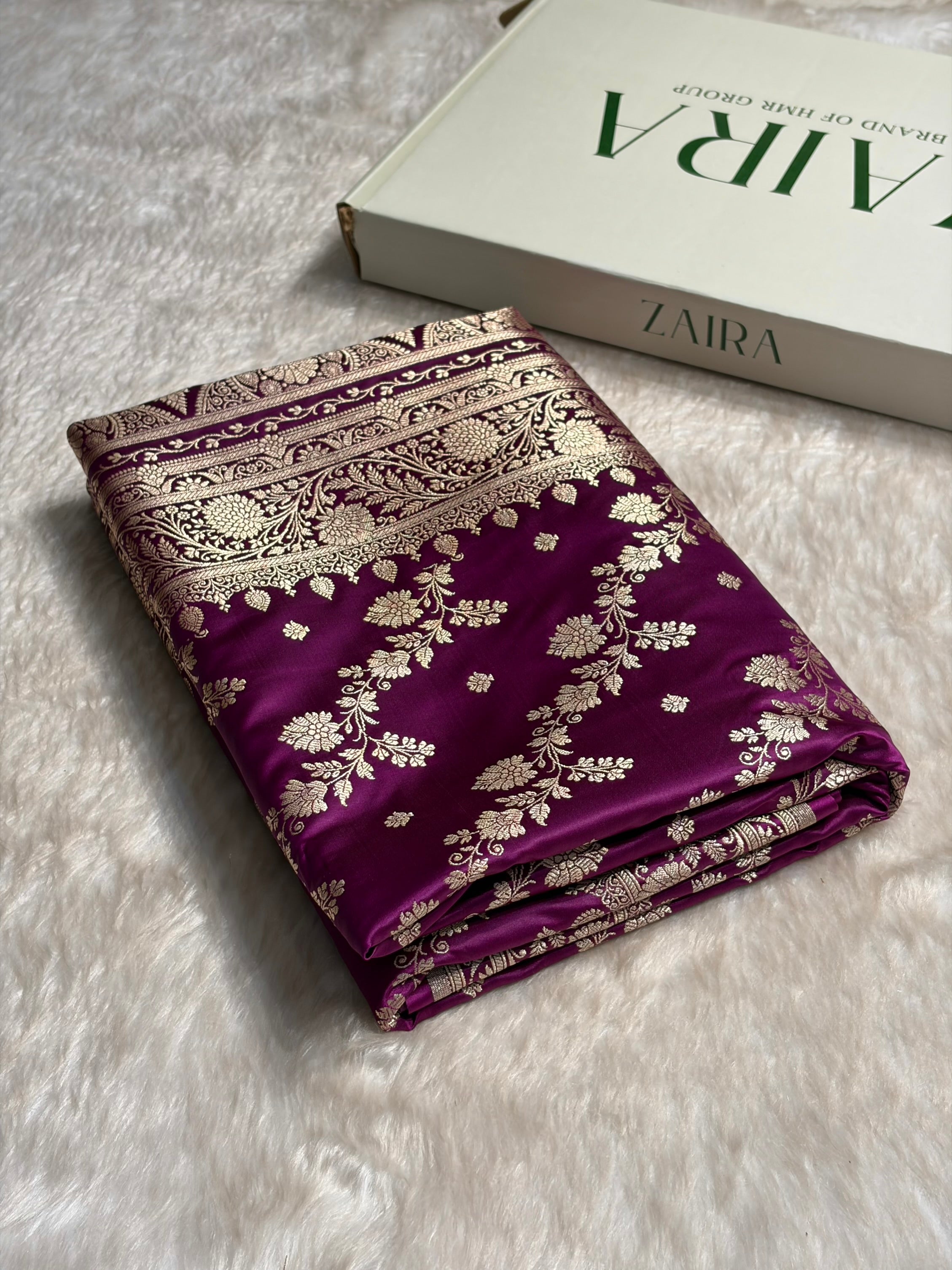 Magenta Cross & Booti Banarasi Katan Silk Saree SK24