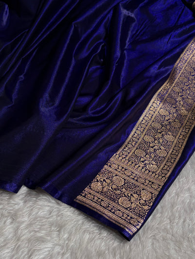 Banarasi Royal Blue Shades Booti Pattern Banarasi Satin Silk Saree SS59