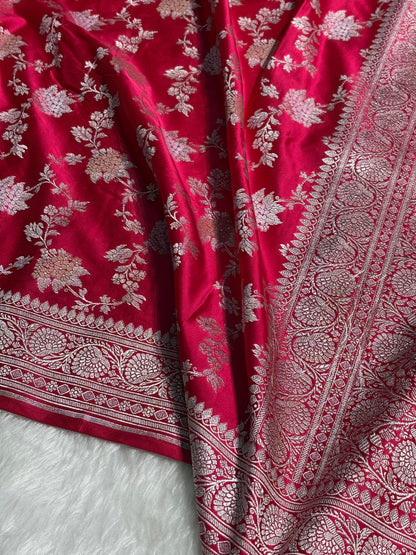 Ruby Pink Shades Jaal Pattern Mashru Silk Saree MS57
