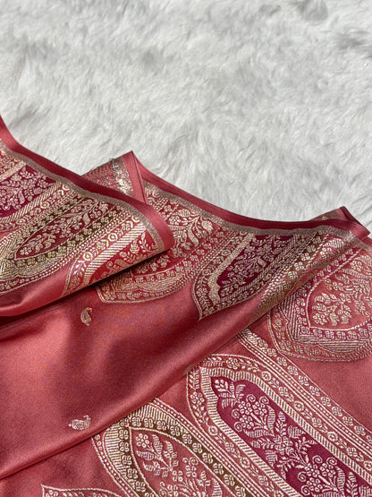 Skirt Border Dusty Peach Minakari Mashru Silk Saree MS13