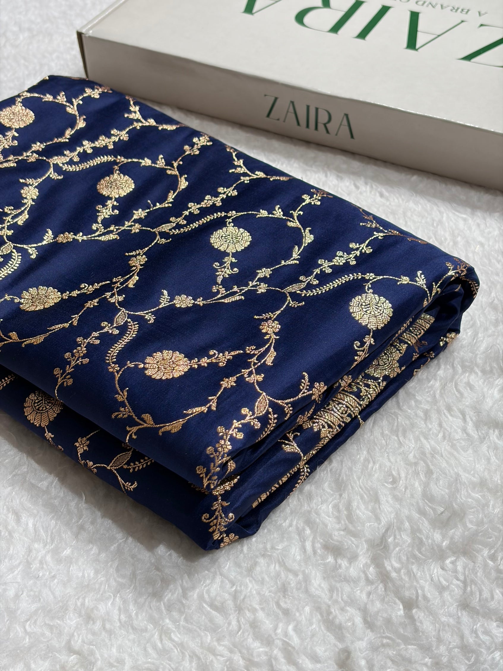 Banarasi Satin Katan Saree in Jaal Pattern Navy Blue Shades SK86