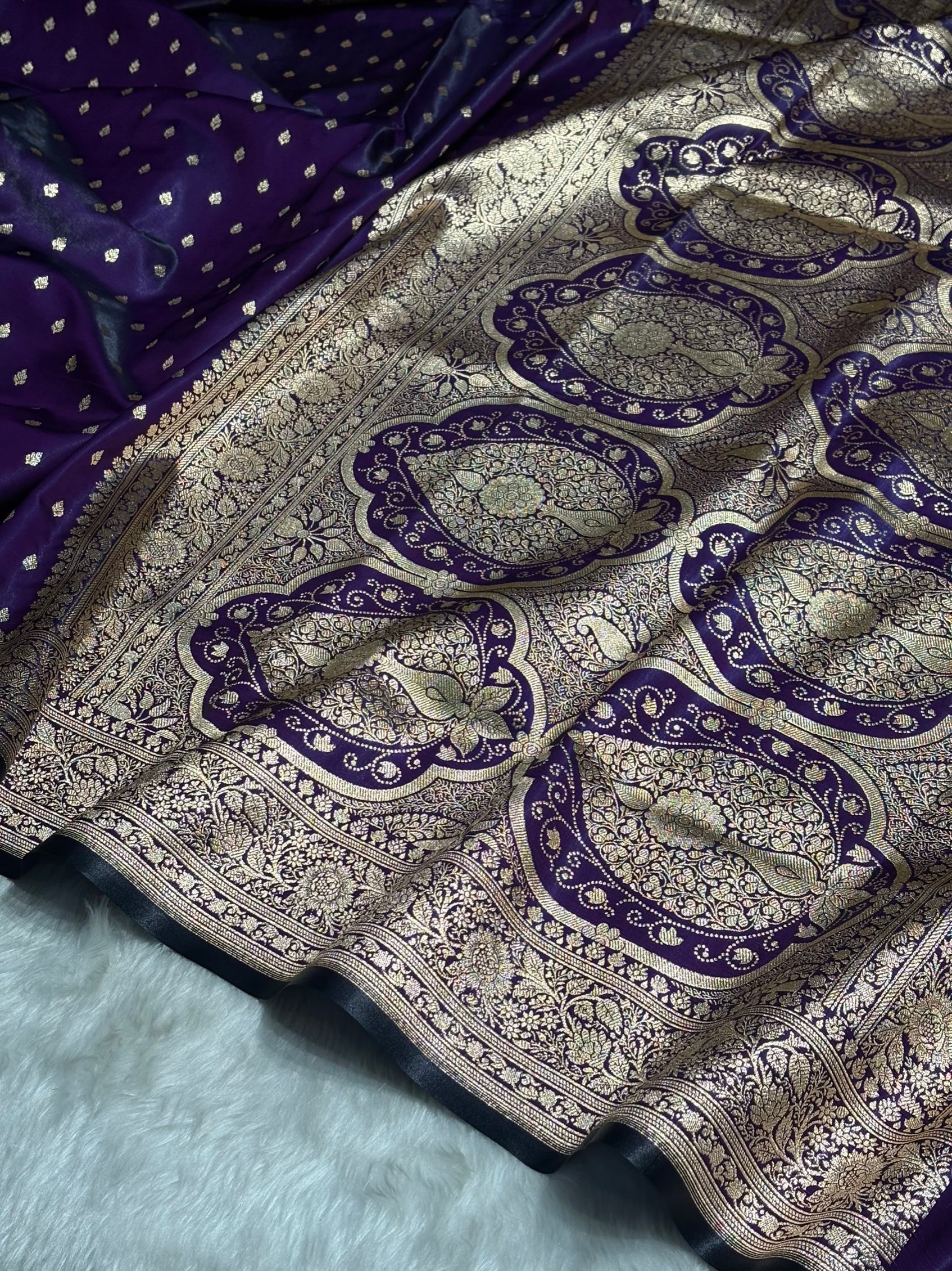 Ultra Light Weight Satin Silk Booti in Dark Purple Shades SS06