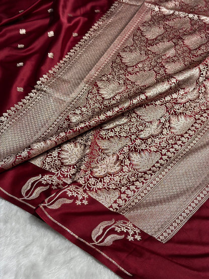 Garnet Shades Floral Border Booti Mashru Silk Saree MS74